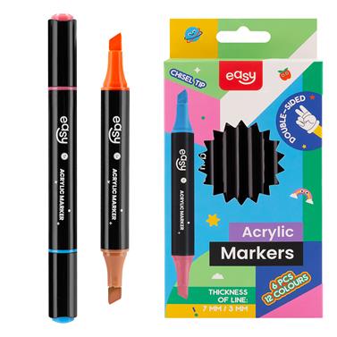 EASY ACRYLIC Oboustranné akrylové fixy, 6 ks, 12 barev