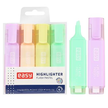 EASY FLASH PASTEL Sada pastelových zvýrazňovačů, ploché, 4 barvy