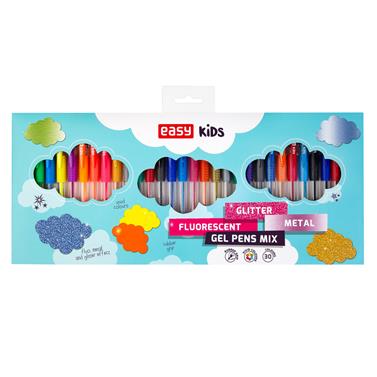 EASY GLITTER Gelová pera se třpytkami, v neónových a metalických barvách, 1,0 mm, 30 ks v balení, mix barev