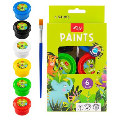 EASY Kids Neroztékavé plakátové barvy se štětcem, 6 barev