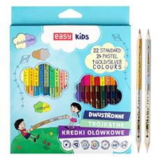 EASY Kids TWIN Trojhranné oboustranné pastelky, 24 ks, 48 barev (včetně zlaté a stříbrné)