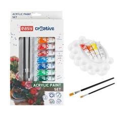 EASY Sada akrylových barev 12 ml se štětci a paletou, 12 barev