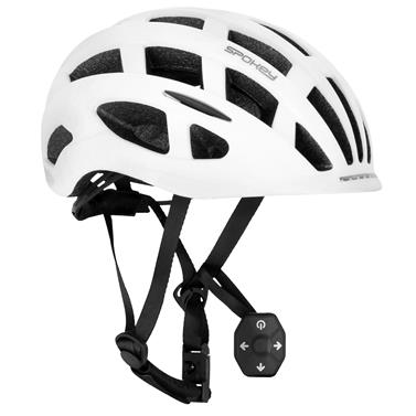 Spokey POINTER PRO Helma na kolo s LED blikačkou a blinkry, 55-58 cm, bílá